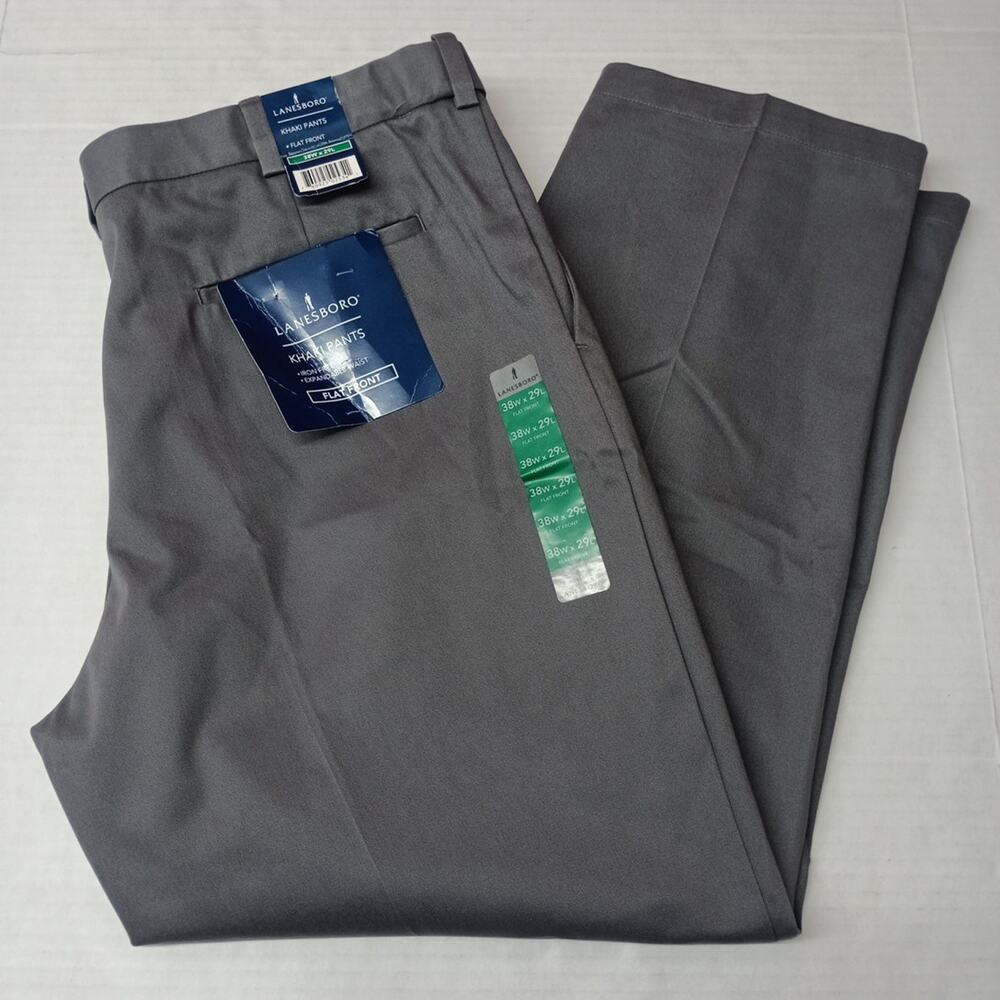 Lanesboro Khaki Pants Men's 38x29 Gray Iron Free Flat Front